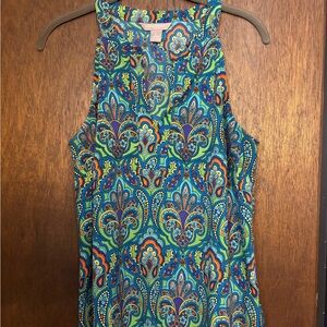 Paisley Print Sleeveless Top - Blue and Green